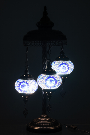 Lampa de masa, Mozaic, 3 Lămpi, Sticla/Metal, Albastru, L 30| W 30| H 78 cm [3]