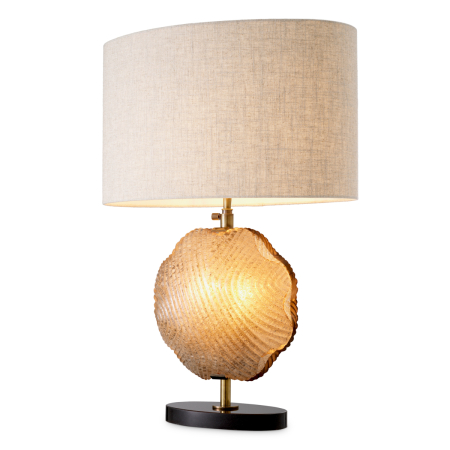 Veioze - Lampa de masa Nuria, finisaj vintage din alama, sticla lucrata manual, Abajurul este inclus |W. 30 | max W. 50 | H. 69 cm 
