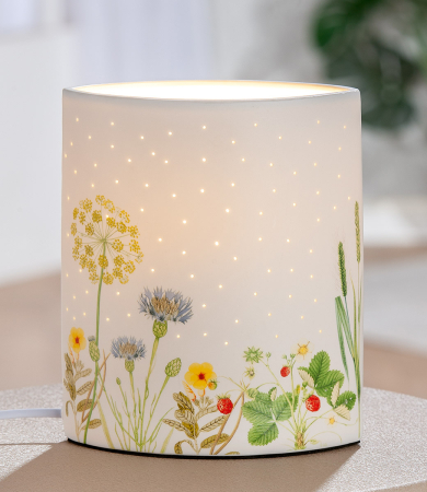 SALE % - Lampa de masa, ovala, "Wild Flowers", Motiv floral, Portelan, alb, L. 10 cm, l. 17 cm, H. 20 cm