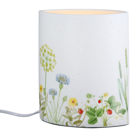 Lampa de masa, ovala, "Wild Flowers", Motiv floral, Portelan, alb, L. 10 cm, l. 17 cm, H. 20 cm [1]