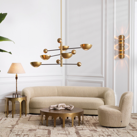 Lampă de masă, Santoro, finisaj din alamă cu aspect vintage, abajur inclus, Dims: W. 14.5 | max W. 44.5 | H. 84  (CM) [1]