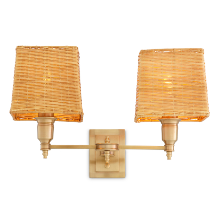 Lampa de perete Lexington cu finisaj dublu din alama antica, Abajurul este inclusuri din ratan |W. 40 | D. 23 | H. 27 cm  [2]