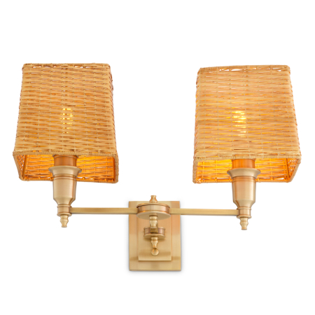Lampa de perete Lexington cu finisaj dublu din alama antica, Abajurul este inclusuri din ratan |W. 40 | D. 23 | H. 27 cm  [4]