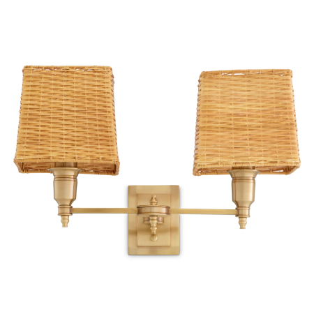 Lampa de perete Lexington cu finisaj dublu din alama antica, Abajurul este inclusuri din ratan |W. 40 | D. 23 | H. 27 cm  [3]