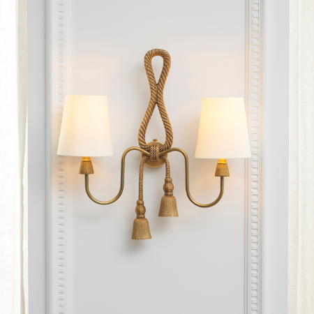 Aplice - Lampa de perete Tropez cu finisaj vintage din alama, Abajurul este inclusuri |W. 49 | D. 16 | H. 49.5 cm