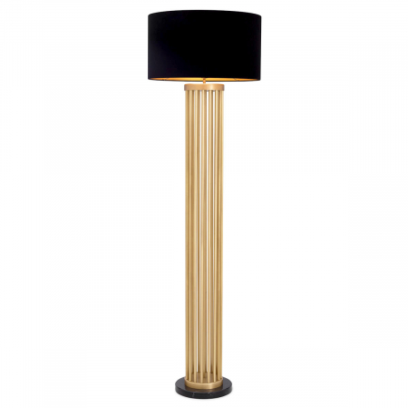 Lampadare - Lampă de podea Condo, finisaj din alamă cu aspect vintage cu abajur, Dims: W. 30 | max W. 55 | H. 188  (CM)