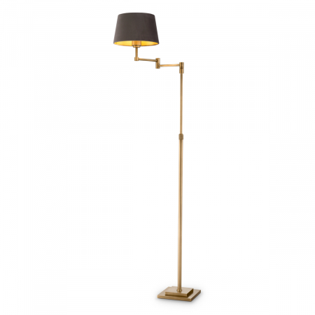 Lampadare - Lampă de podea Corbin, finisaj din alamă cu aspect vintage, include abajur din catifea