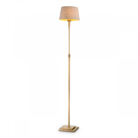 Lampadare - Lampă de podea Tryon, finisaj din alamă cu aspect vintage, include abajur de in, Dims: W. 20 | D. 20 | H. 146.5  (CM)