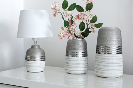 ILUMINAT - Lampa, LAVENA, Ceramica, Alb/Gri, 12X12X23 cm