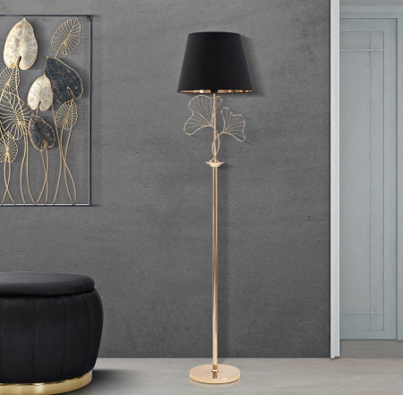 Lampadare - Lampadar Leaves, Fier/PVC/Poliester, Negru/Auriu, 167x38x38 cm