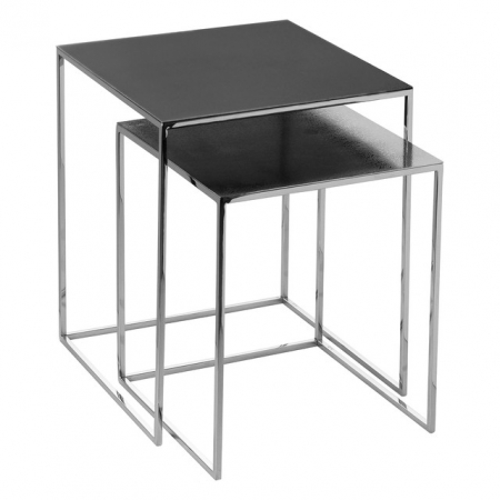 LIVING - LORET, Set 2 mese de colt, negru placata cu nichel, oţel inoxidabil, 40x40x48 cm