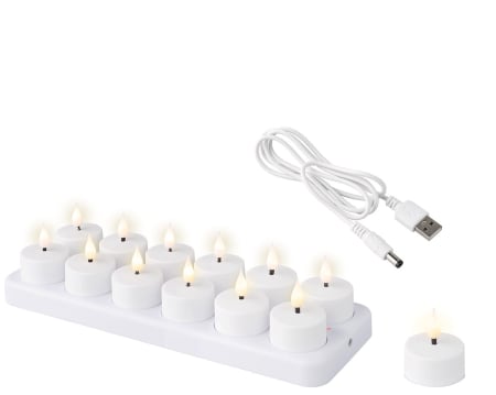 CRACIUN - Lumanari tip pastila, Sursa de lumina (LED), Set de 12 lumanari tip pastila, alb, PU 2, H 4,5 cm, A. 4 cm