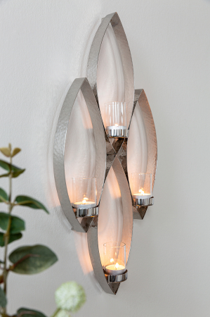 MARUF, Suport lumânare de perete pentru tea lights, inclusiv Pahare, oțel inoxidabil, 31x6x56 cm [6]