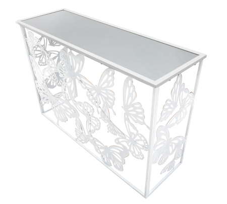 Masa consola Butterfly, fier/oglinda, alb,  121.5X41X81 cm [3]