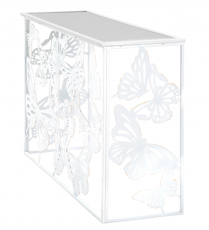 Masa consola Butterfly, fier/oglinda, alb,  121.5X41X81 cm [5]
