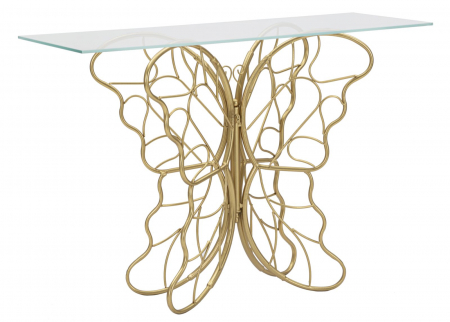 Masa consola Butterfly, fier/sticla, auriu, 110X40X76 cm [1]