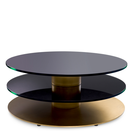 LIVING - Masa de cafea Dorado cu finisaj alama periata, sticla neagra |Ø 100 | H. 40.5 cm 