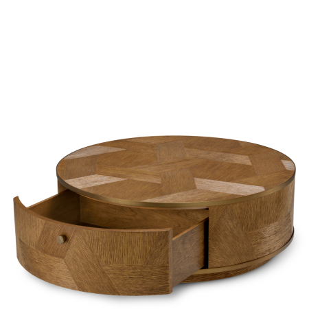 Masa de cafea Velutto furnir de stejar sculptat caramel finisaj alama periata |Ø 100 | H. 36.5 cm  [1]