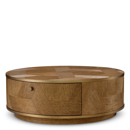 LIVING - Masa de cafea Velutto furnir de stejar sculptat caramel finisaj alama periata |Ø 100 | H. 36.5 cm 