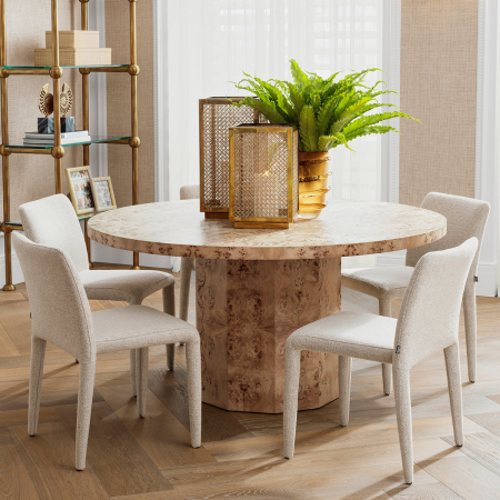 Mese dining - Masa de dining Kingsgrove maro deschis, furnir din lemn masiv |Ø 150 | H. 75.5 cm