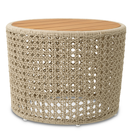 LIVING - Masa laterala de exterior Trinity, tesatura crem, lemn de tec natural |Ø 60 | H. 45 cm 
