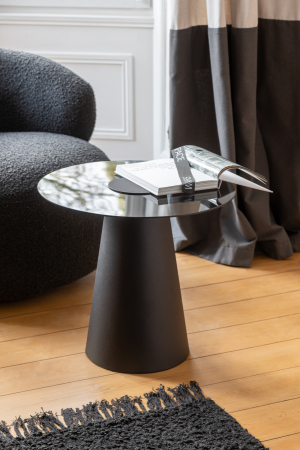 SALE % - Masa laterala din sticla cu top plat, con de metal, negru