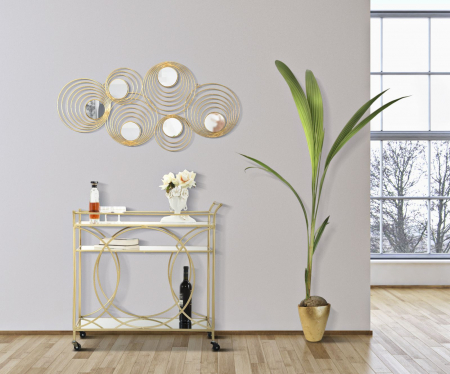 Mese de servire cu roti - Masa mobila, fier/MDF/oglinda, auriu, 80X40X80 cm