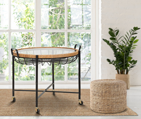 SALE % - Masuta Cebu, Fier/Sticla/Rattan, Multicolor, 70.5x57x65 cm