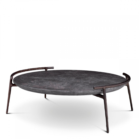 LIVING - Măsuță de cafea, Arca, finisaj bronz, marmura gri , Dims: Ø 106 | H. 35.5  (CM)