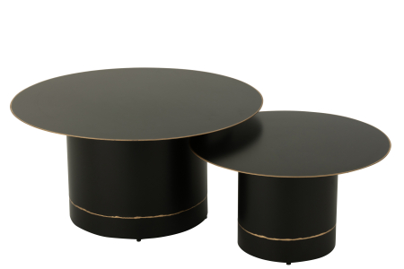 Masuta de cafea rotunda cu baza cilindrica si bordura, metal, negru/auriu, L [4]