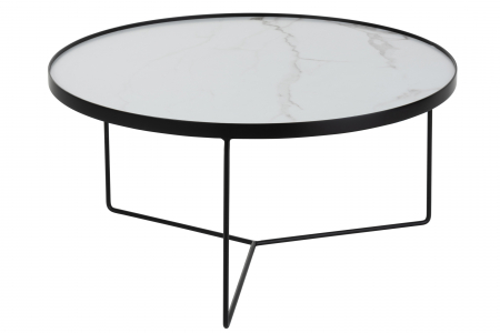 LIVING - Masuta de cafea Round, Mdf/Fier, Alb/Negru, 80x80x40 cm