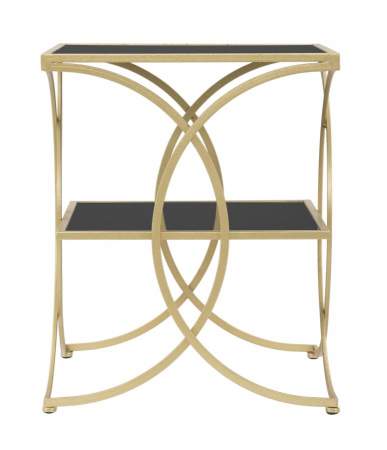 Masuta dubla, fier/MDF/oglinda, auriu/negru, 45X45X55 cm [3]