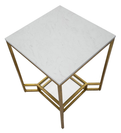 Masuta, fier/sticla/marmura artificiala, auriu/alb, 47X47X60 cm [5]