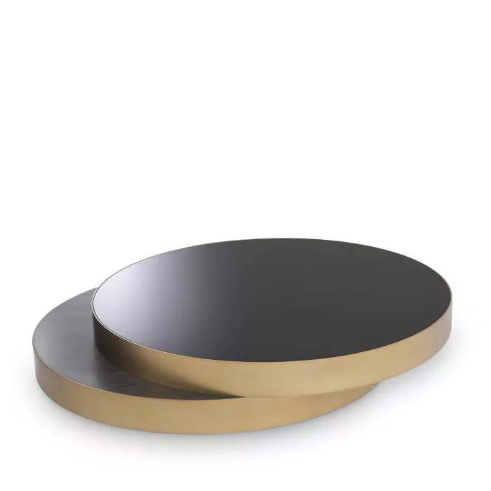 Măsuță de cafea, Griffith, furnir din stejar, gri carbune finisaj alama /sticla neagra, Dims: L. 140 | W. 120 | H. 28.5  (CM) [3]