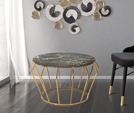 SALE % - Masuta Histor, Fier/Sticla, Auriu/Negru, 78x44.8x78 cm
