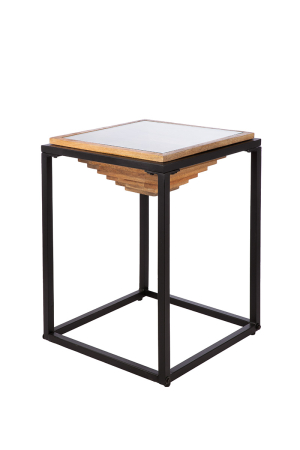 SALE % - Masuta laterala, patrata, "Moorea", Metal, negru, culori naturale, PU 1, L. 40 cm, l. 40 cm, H 56 cm