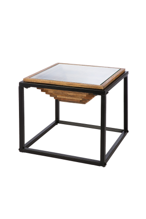 SALE % - Masuta laterala, patrata, "Moorea", Metal, negru, culori naturale, PU 1, L. 45 cm, L. 44,5 cm, H 40 cm