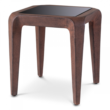 LIVING - Masuta laterala, Quentin din sticla neagra aspect oxidat, Dimensiuni: L. 43 | W. 43 | H. 48.5  