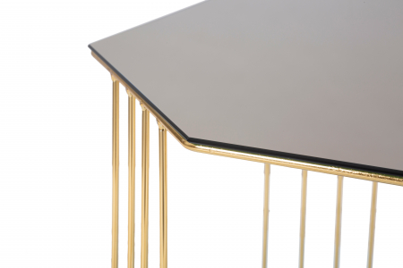 Masuta Octagon, Fier/Sticla, Auriu/Bronz, 70x45x45 cm [2]