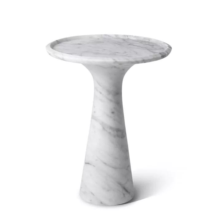 SALE % - Măsuță laterală, Pompano marmură albă de carrera, Dims: Ø 46.5 | H. 60  (CM)