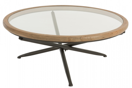 SALE % - Masa Rotunda Wood, Lemn/Sticla, Natural, 100x100x40 cm