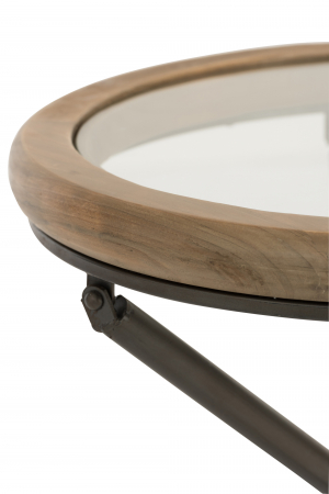 Masuta Rotunda Wood, Lemn/Sticla/Metal, Natural/Maro, 50x50x52 cm [2]