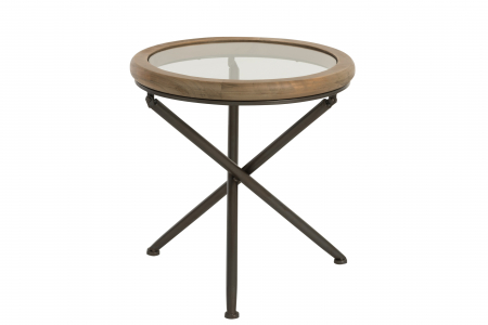 LIVING - Masuta Rotunda Wood, Lemn/Sticla/Metal, Natural/Maro, 50x50x52 cm