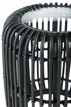 Masuta Round, Sticla/Ratan/Bambus, Negru, 35x35x45 cm [1]