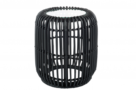LIVING - Masuta Round, Sticla/Ratan/Bambus, Negru, 35x35x45 cm