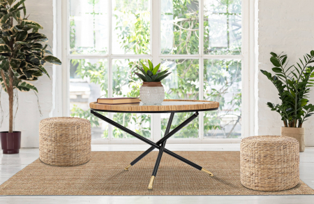 SALE % - Masuta Saint Barth, Fier/Sticla/Rattan, Multicolor, 46.5x80x80 cm