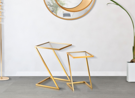 IN STOC - Masuta Z, Fier/Sticla, Auriu, 60/50x40/30x40/ 30 cm
