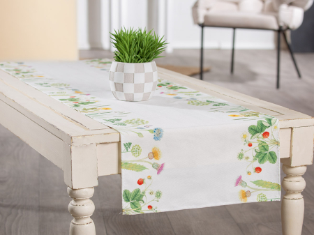 SALE % - Napron de masa, dreptunghiulara, "Wild Flowers", Design floral, Poliester, crem, l. 40 cm, H. 140 cm
