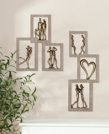 Decoratiuni de perete - Obiect de perete, Familie, Inimă, Cuplu, Afecțiune, Polirășină, ecru, PU 2, 2 buc. asortate, L. 2 cm, L. 22 cm, H. 26 cm
