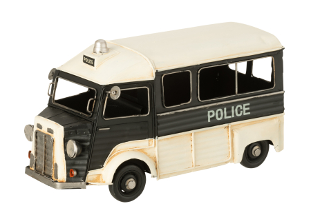 SALE % - Obiect decorativ, Autobuz de politie din metal antic, negru/alb-galbui